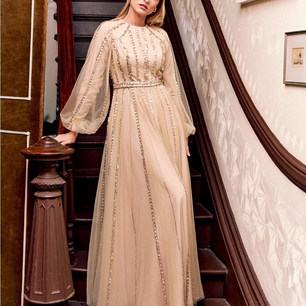 Champagne colored gown size 2
